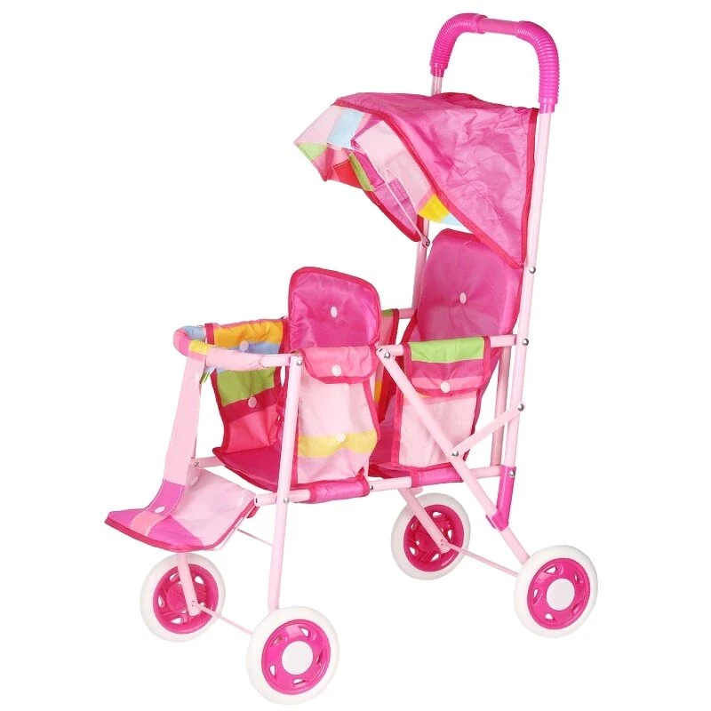 Passeggino Reborn a Righe Colorate Rosa 2 Posti