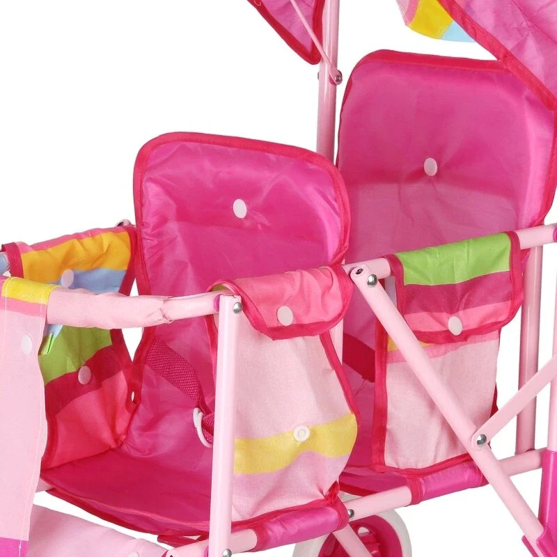 Passeggino Reborn a Righe Colorate Rosa 2 Posti