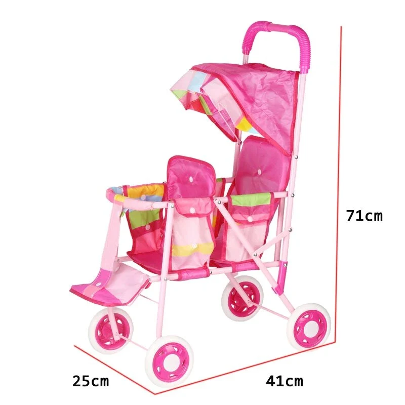 Passeggino Reborn a Righe Colorate Rosa 2 Posti