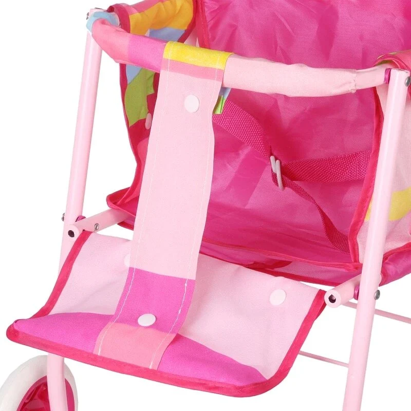 Passeggino Reborn a Righe Colorate Rosa 2 Posti