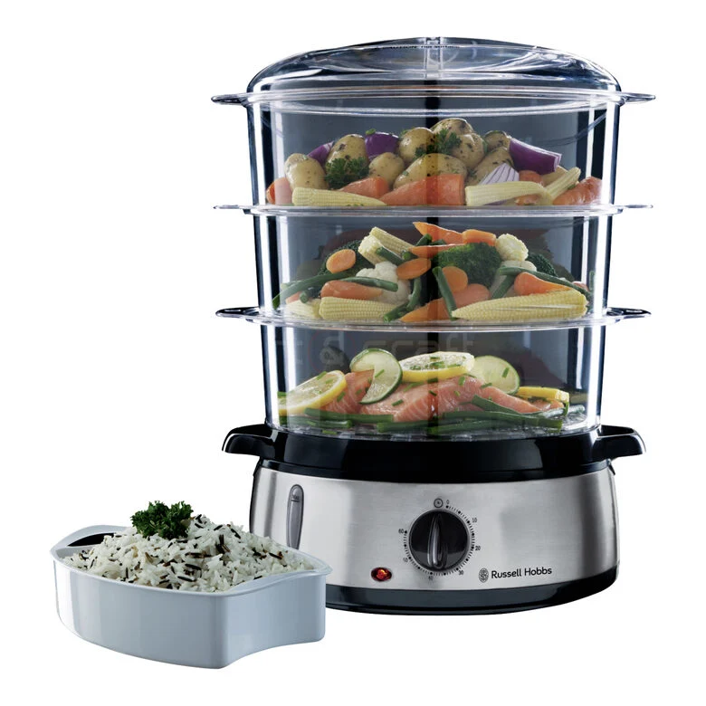 Russell Hobbs 19270-56 pentola a vapore 3 cestello/i Libera installazione 800 W Nero, Acciaio inossidabile