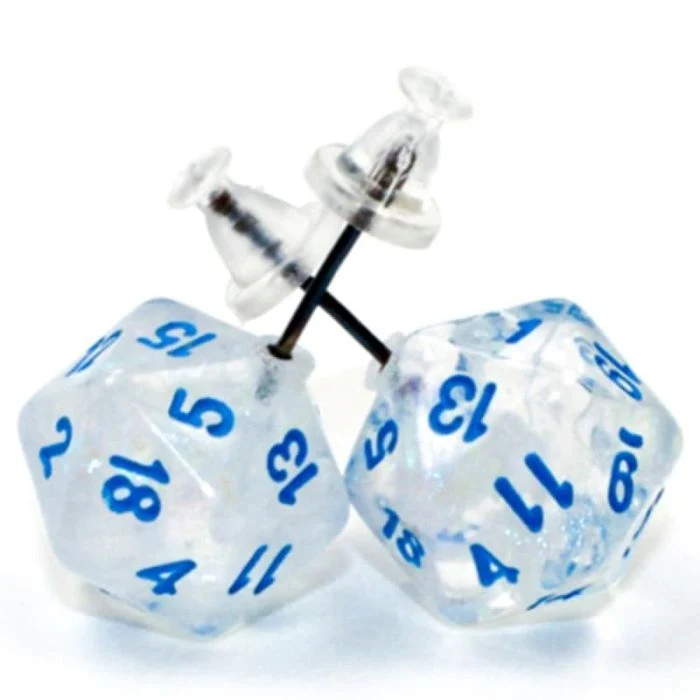 Orecchini a Bottone - Dado Borealis Mini-Poly d20 (Icicle)