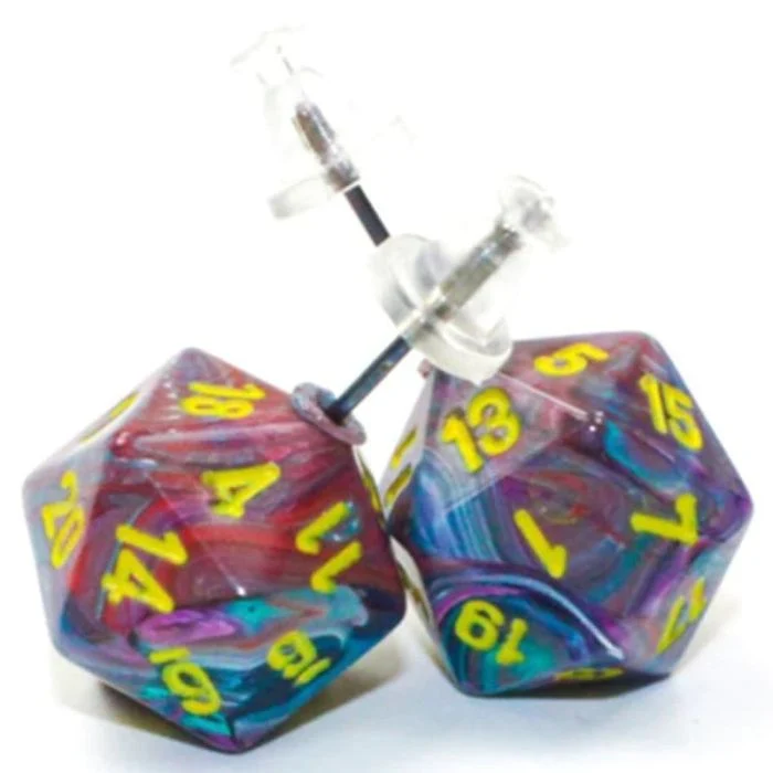 Orecchini a Bottone - Dado Festive Mini-Poly d20 (Mosaic)