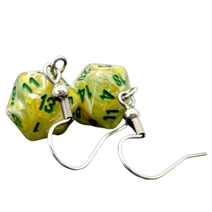 Orecchini a Gancio - Dado Marble Mini-Poly d20 (Verde)