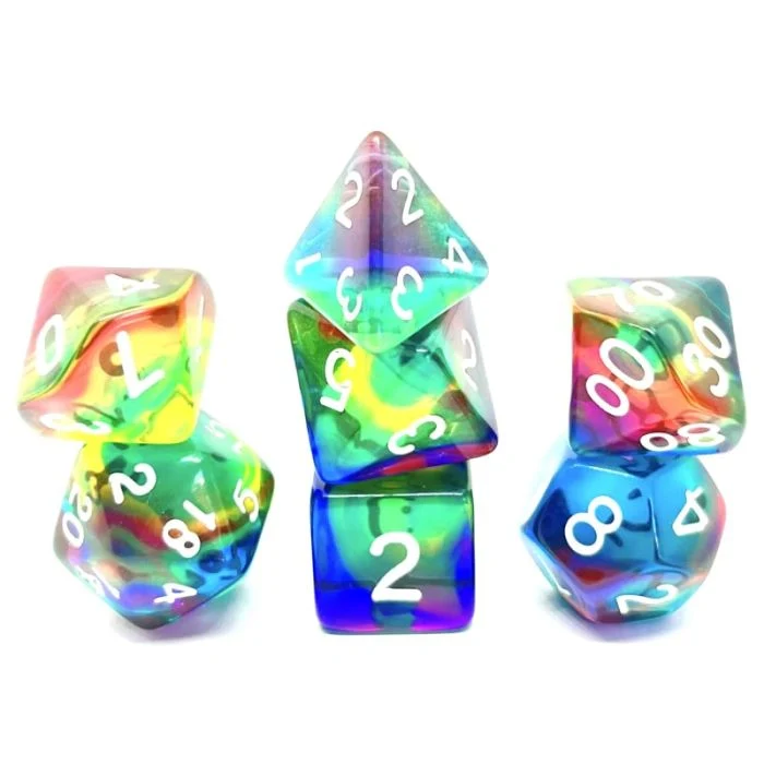 Set di 7 Dadi Transparenti - Rainbow Storm