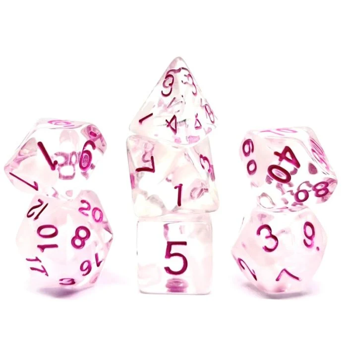 Set di 7 Dadi Transparenti - Pink Princess