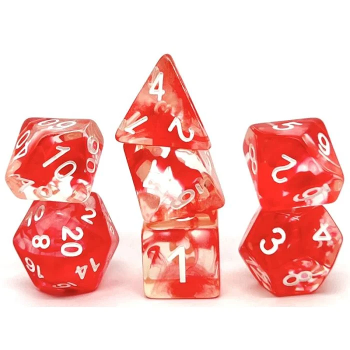 Set di 7 Dadi Transparenti - Nebula Red