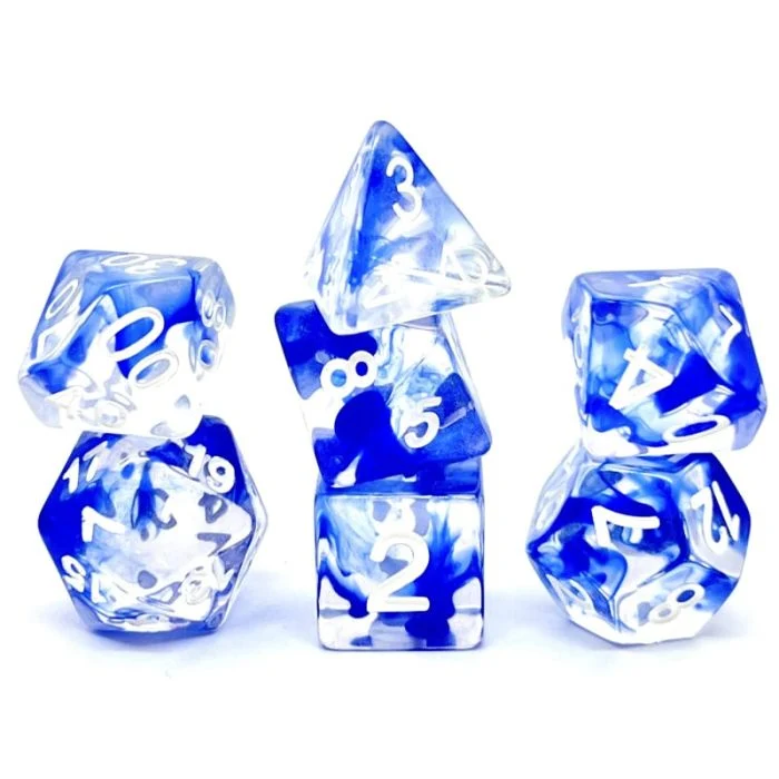 Set di 7 Dadi Transparenti - Nebula Blue
