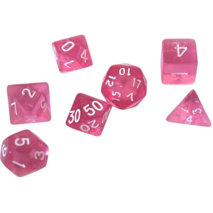 Set di 7 Dadi Transparenti - Pink