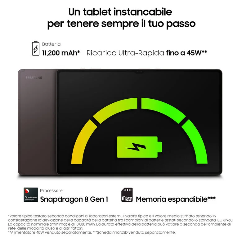 Samsung Galaxy Tab S8 Ultra Tablet Android 14.6 Pollici 5G RAM 12 GB 256 GB Tablet Android 12 Graphite [Versione italiana]