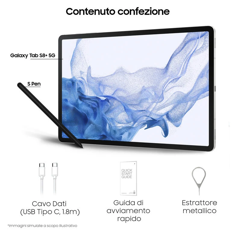 Samsung Galaxy Tab S8+ Tablet Android 12.4 Pollici 5G RAM 8 GB 256 GB Tablet Android 12 Silver [Versione italiana]