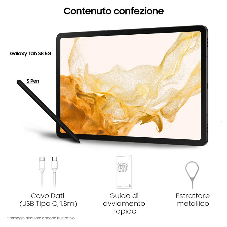Samsung Galaxy Tab S8 Tablet Android 11 Pollici 5G RAM 8 GB 128 GB Tablet Android 12 Graphite [Versione italiana]