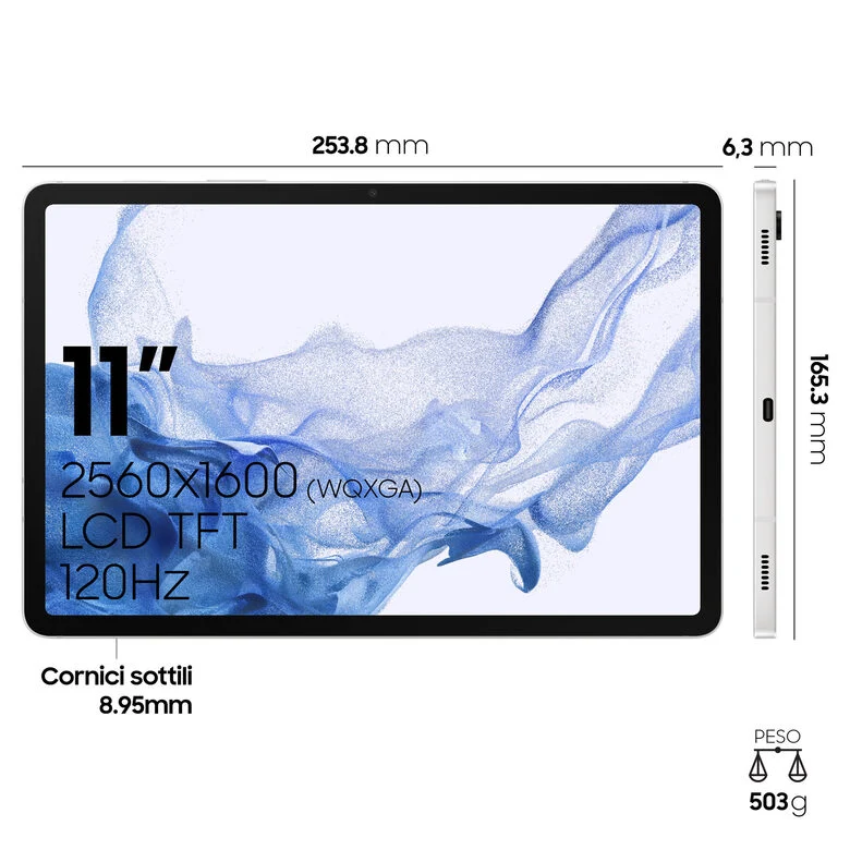 Samsung Galaxy Tab S8 Tablet Android 11 Pollici Wi-Fi RAM 8 GB 128 GB Tablet Android 12 Silver [Versione italiana]