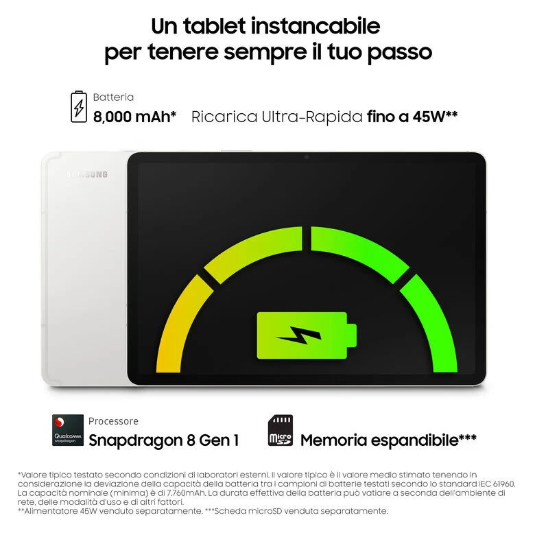 Samsung Galaxy Tab S8 Tablet Android 11 Pollici Wi-Fi RAM 8 GB 128 GB Tablet Android 12 Silver [Versione italiana]