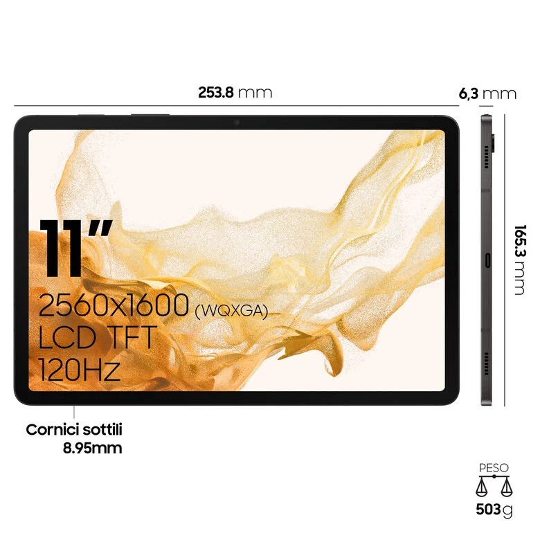 Samsung Galaxy Tab S8 Tablet Android 11 Pollici Wi-Fi RAM 8 GB 128 GB Tablet Android 12 Graphite [Versione italiana]
