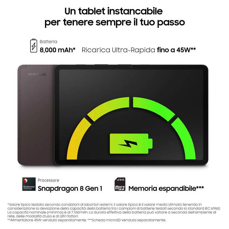 Samsung Galaxy Tab S8 Tablet Android 11 Pollici Wi-Fi RAM 8 GB 128 GB Tablet Android 12 Graphite [Versione italiana]