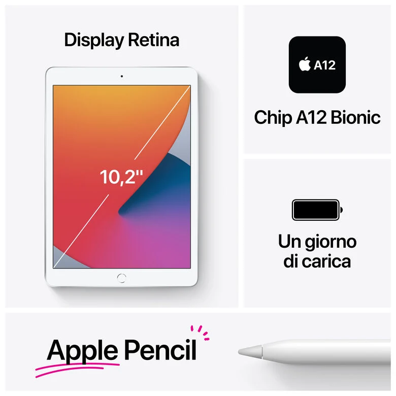 Apple iPad 10.2" (ottava gen.) Wi-Fi + Cellular 32GB - Argento