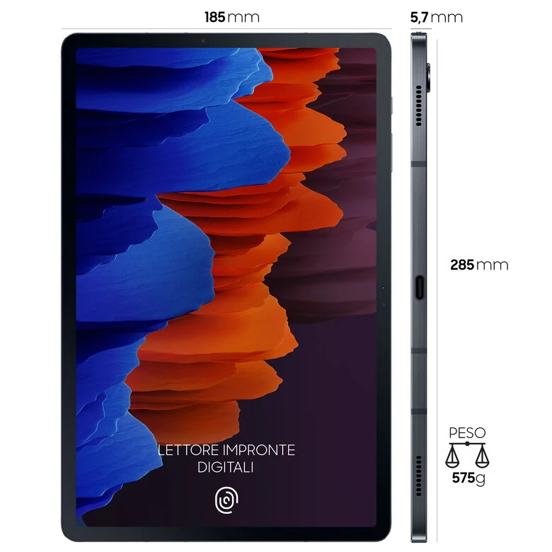 Samsung Galaxy Tab S7+ Tablet S Pen, Snapdragon 865 Plus, Display 12.4" WQXGA SuperAMOLED, 128GB Espandibili fino a 1TB, RAM 6GB, Batteria 10.090 mAh, 5G, Android 10, Mystic Black
