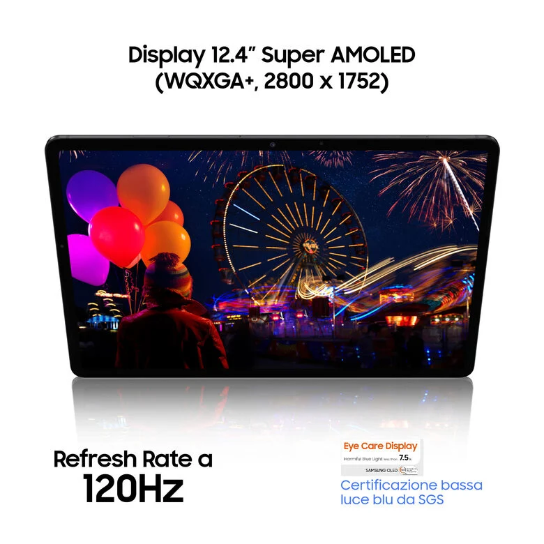Samsung Galaxy Tab S7+ Tablet S Pen, Snapdragon 865 Plus, Display 12.4" WQXGA SuperAMOLED, 128GB Espandibili fino a 1TB, RAM 6GB, Batteria 10.090 mAh, 5G, Android 10, Mystic Black