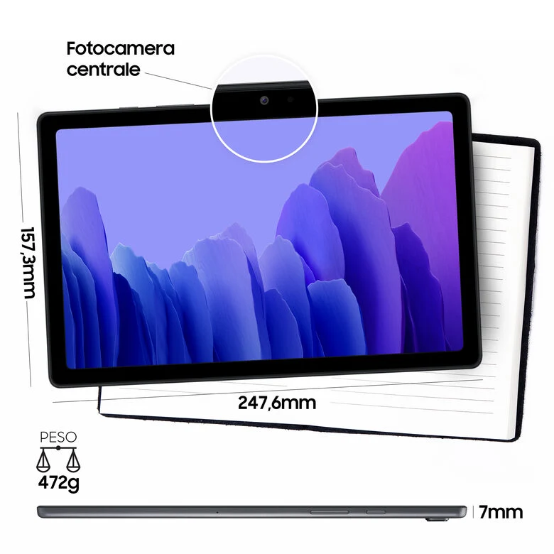 Samsung Galaxy Tab A7 Tablet, Display 10.4" TFT, 32GB Espandibili fino a 1TB, RAM 3GB, Batteria 7.040 mAh, WiFi, Android 10, Fotocamera posteriore 8 MP, Dark Gray