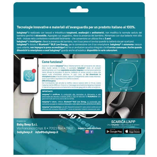 Baby Beep BBGA1 accessorio per seggiolini auto Dispositivo smart pad antiabbandono per seggiolini